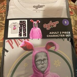 NEW ADULT TEE & PANT PAJAMA Set Sz S NOVELTY Pink Nightmare" A Christmas Story